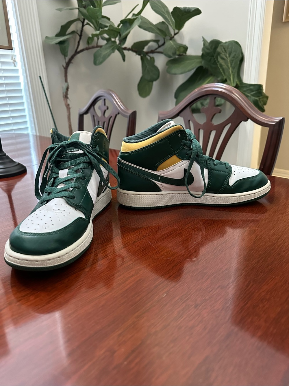 Jordan Men's High-Top Sneakers in Green, White and Yellow